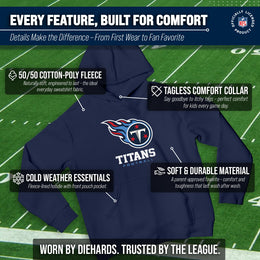 Tennessee Titans Youth NFL Ultimate Fan Logo Fleece Hooded Sweatshirt -Tagless Football Pullover For Kids - Navy