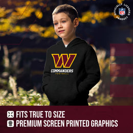 Washington Commanders Youth NFL Ultimate Fan Logo Fleece Hooded Sweatshirt -Tagless Football Pullover For Kids - Black
