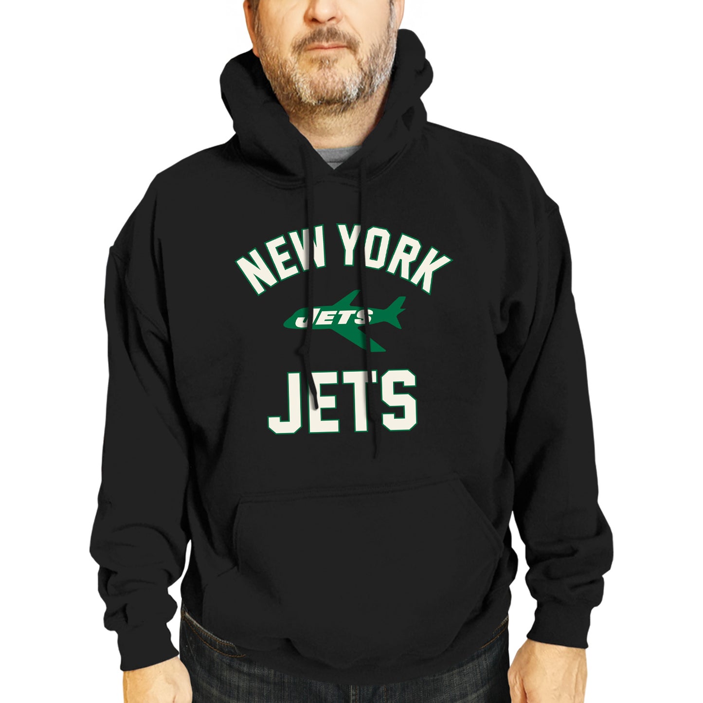 New York Jets NFL Adult Unisex Retro Gameday Ultra Soft Fleece Hooded Sweatshirt - Black