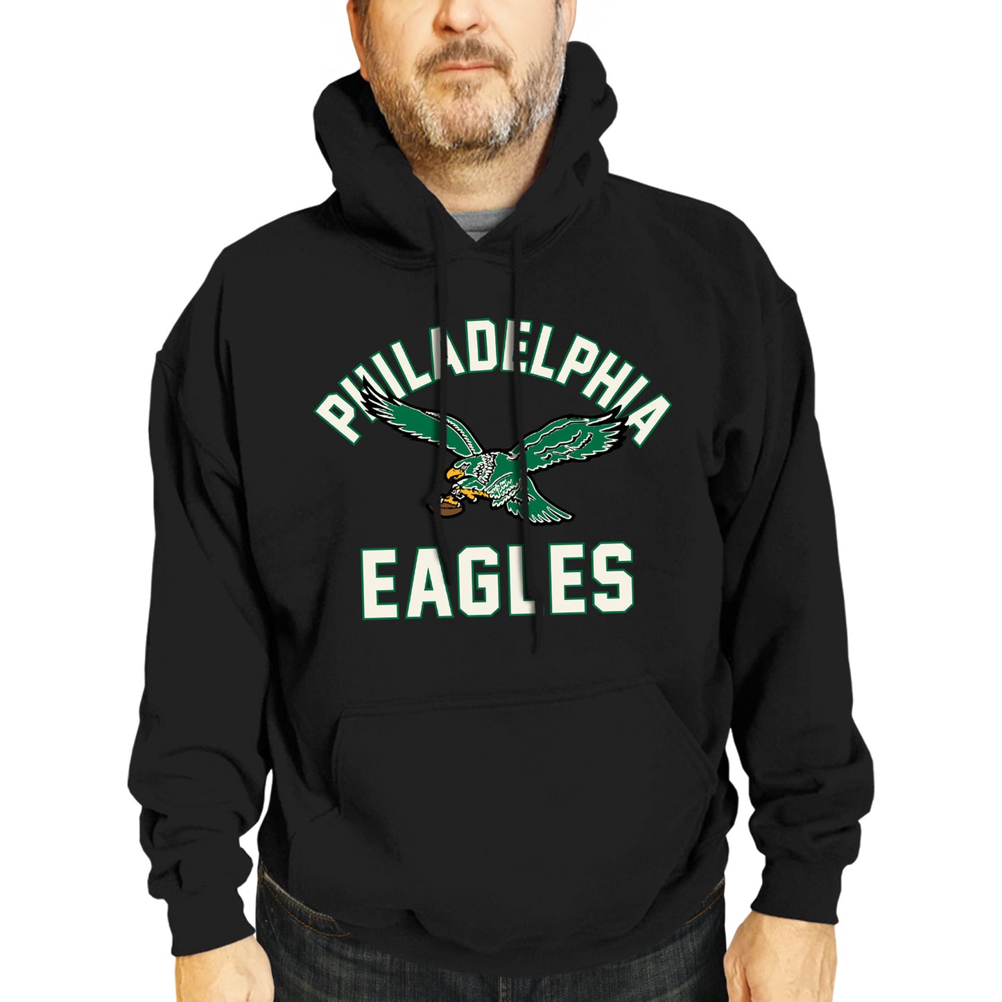 Philadelphia Eagles NFL Adult Unisex Retro Gameday Ultra Soft Fleece Hooded Sweatshirt - Black
