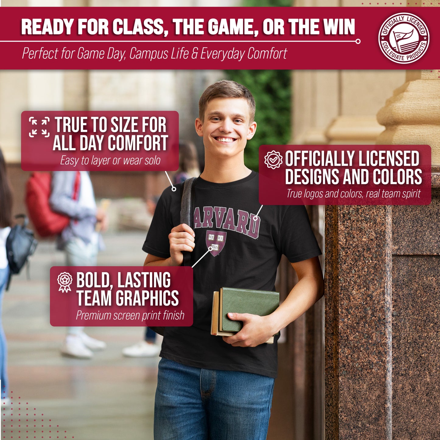 Harvard Crimson NCAA Adult Gameday Cotton T-Shirt - Black