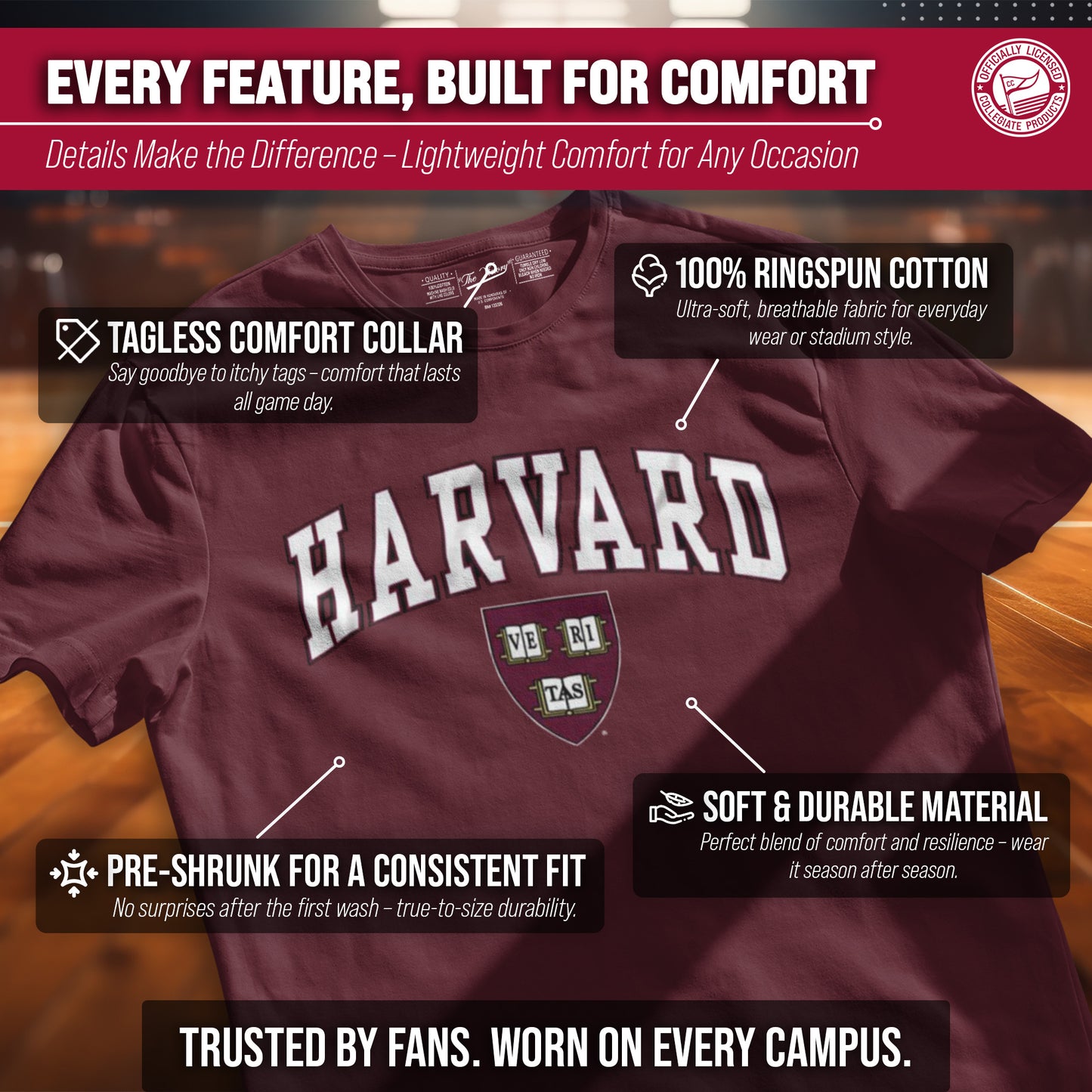 Harvard Crimson NCAA Adult Gameday Cotton T-Shirt - Maroon