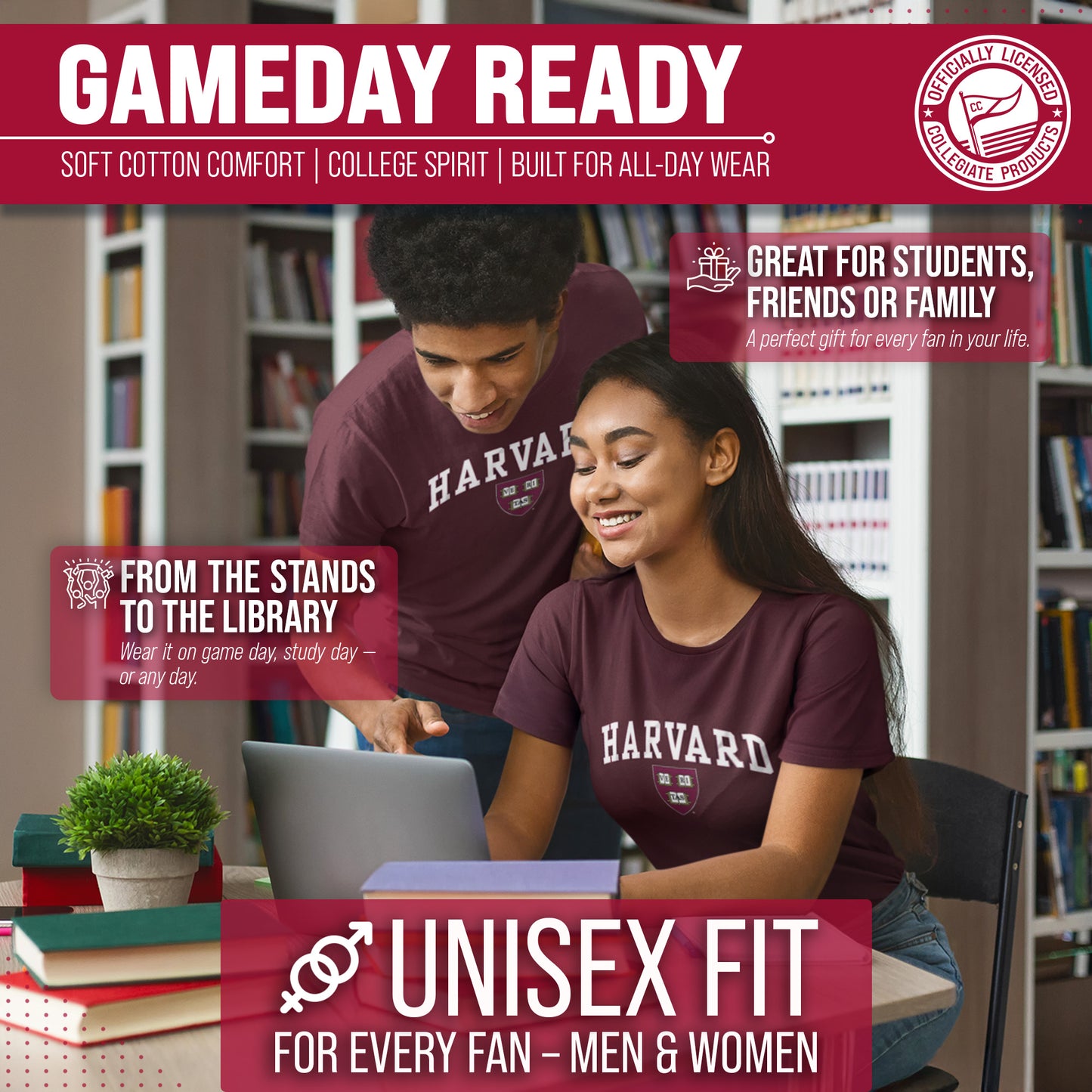 Harvard Crimson NCAA Adult Gameday Cotton T-Shirt - Maroon