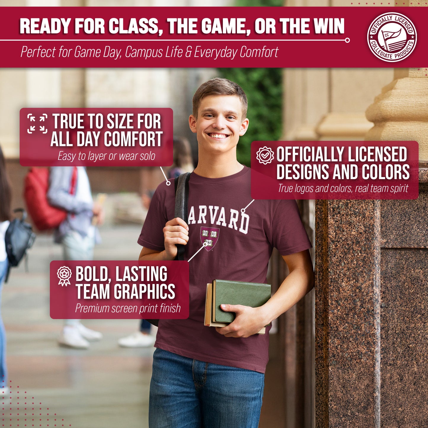 Harvard Crimson NCAA Adult Gameday Cotton T-Shirt - Maroon