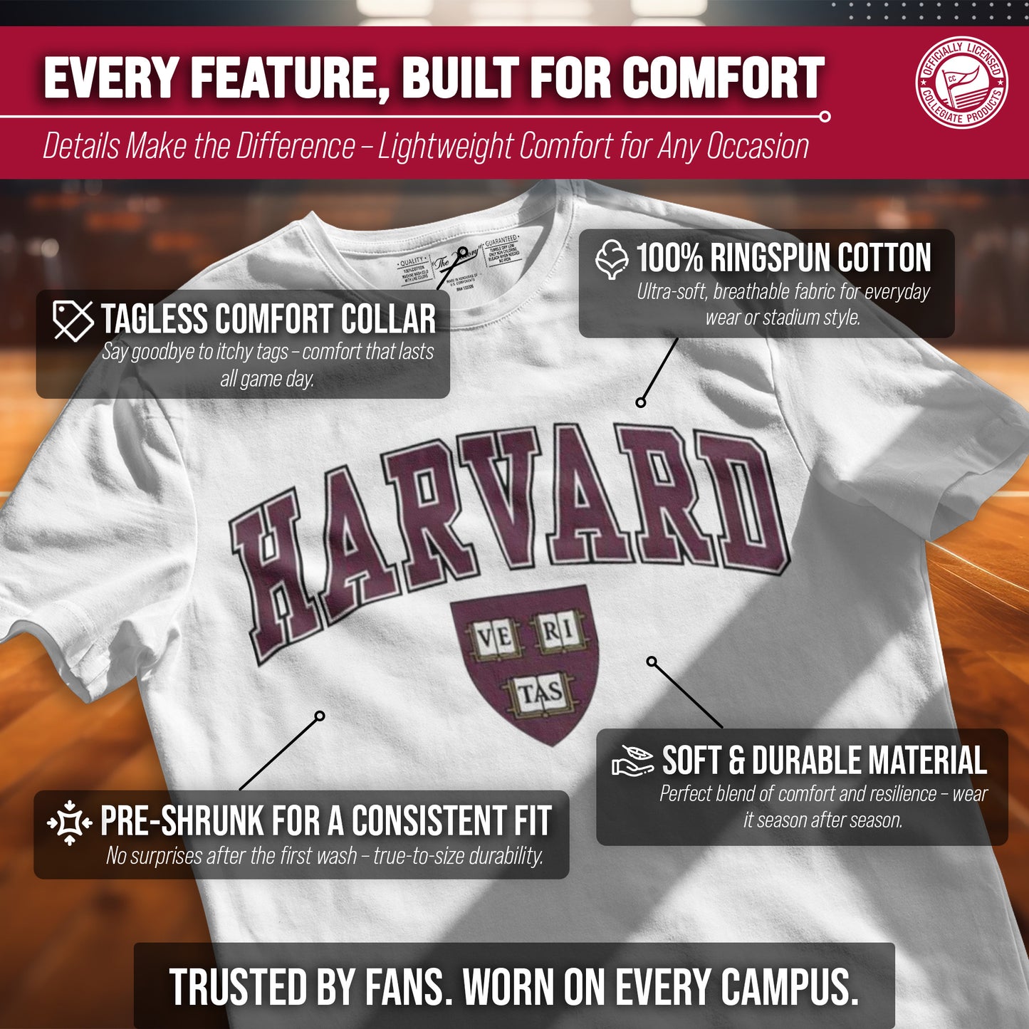 Harvard Crimson NCAA Adult Gameday Cotton T-Shirt - White