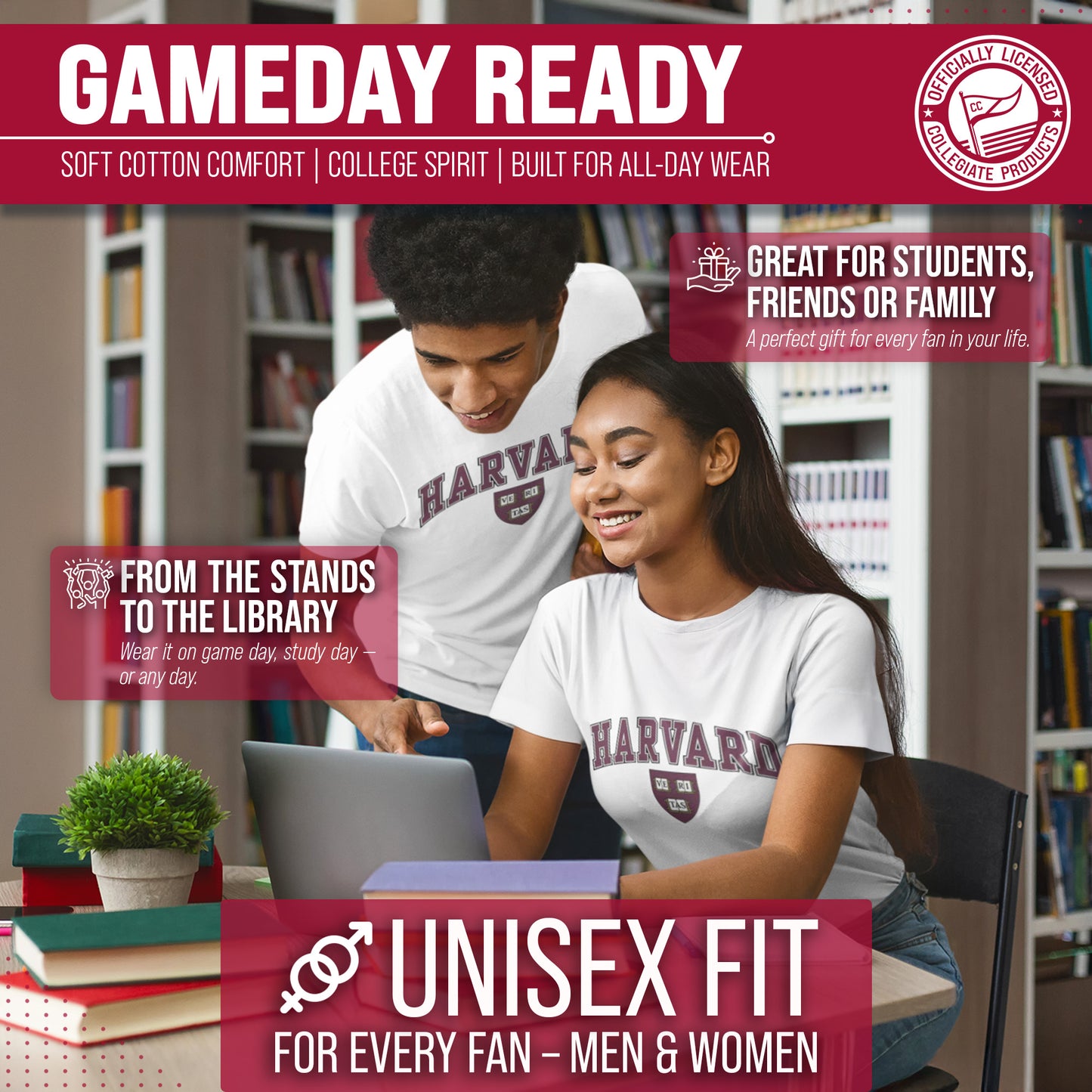 Harvard Crimson NCAA Adult Gameday Cotton T-Shirt - White
