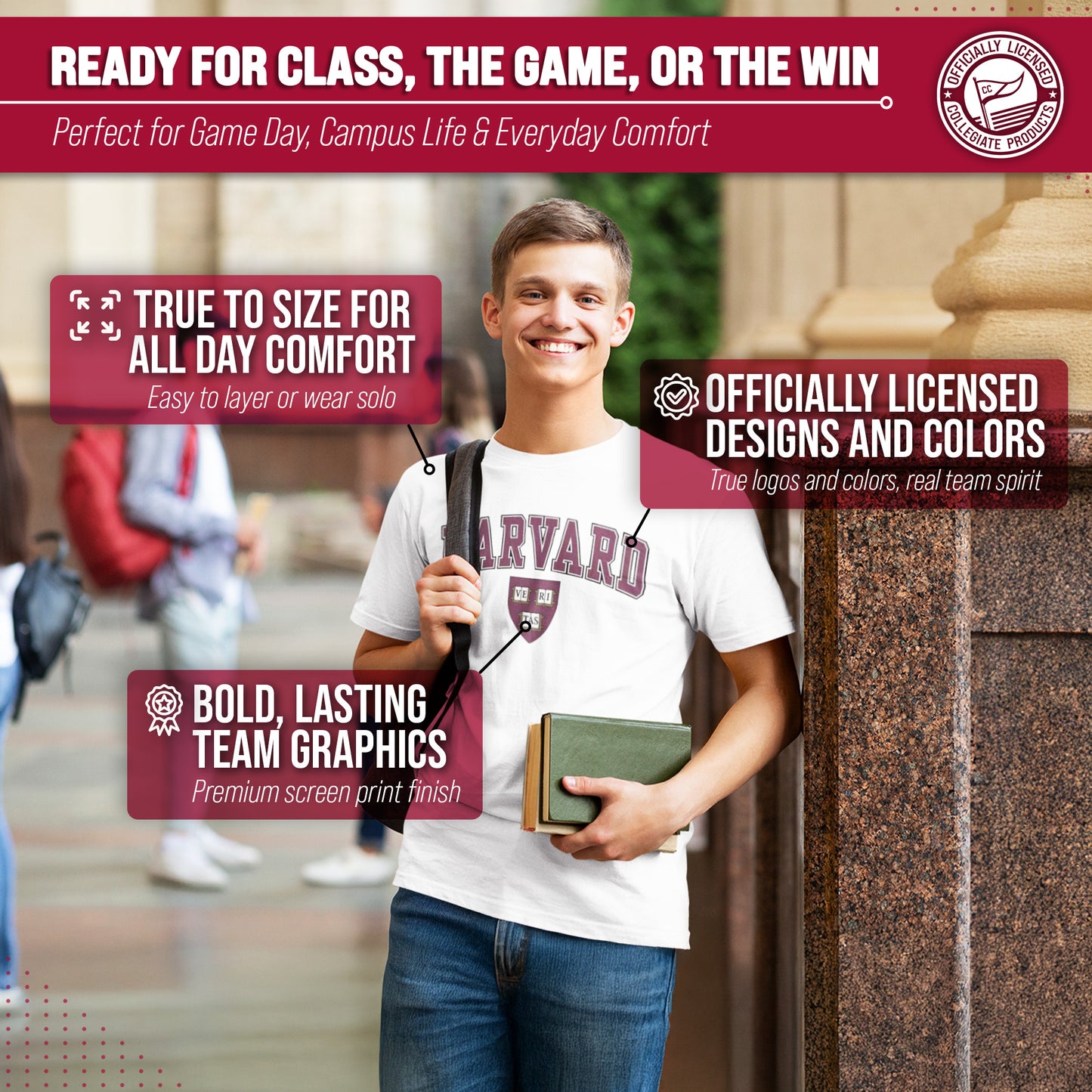 Harvard Crimson NCAA Adult Gameday Cotton T-Shirt - White