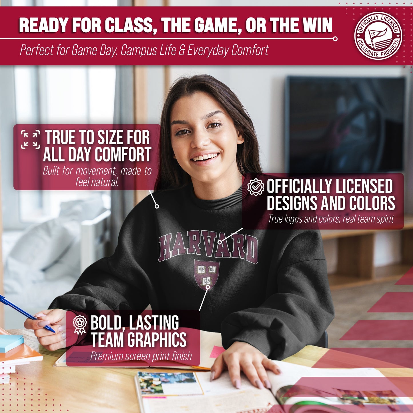 Harvard Crimson Adult Arch & Logo Soft Style Gameday Crewneck Sweatshirt - Black