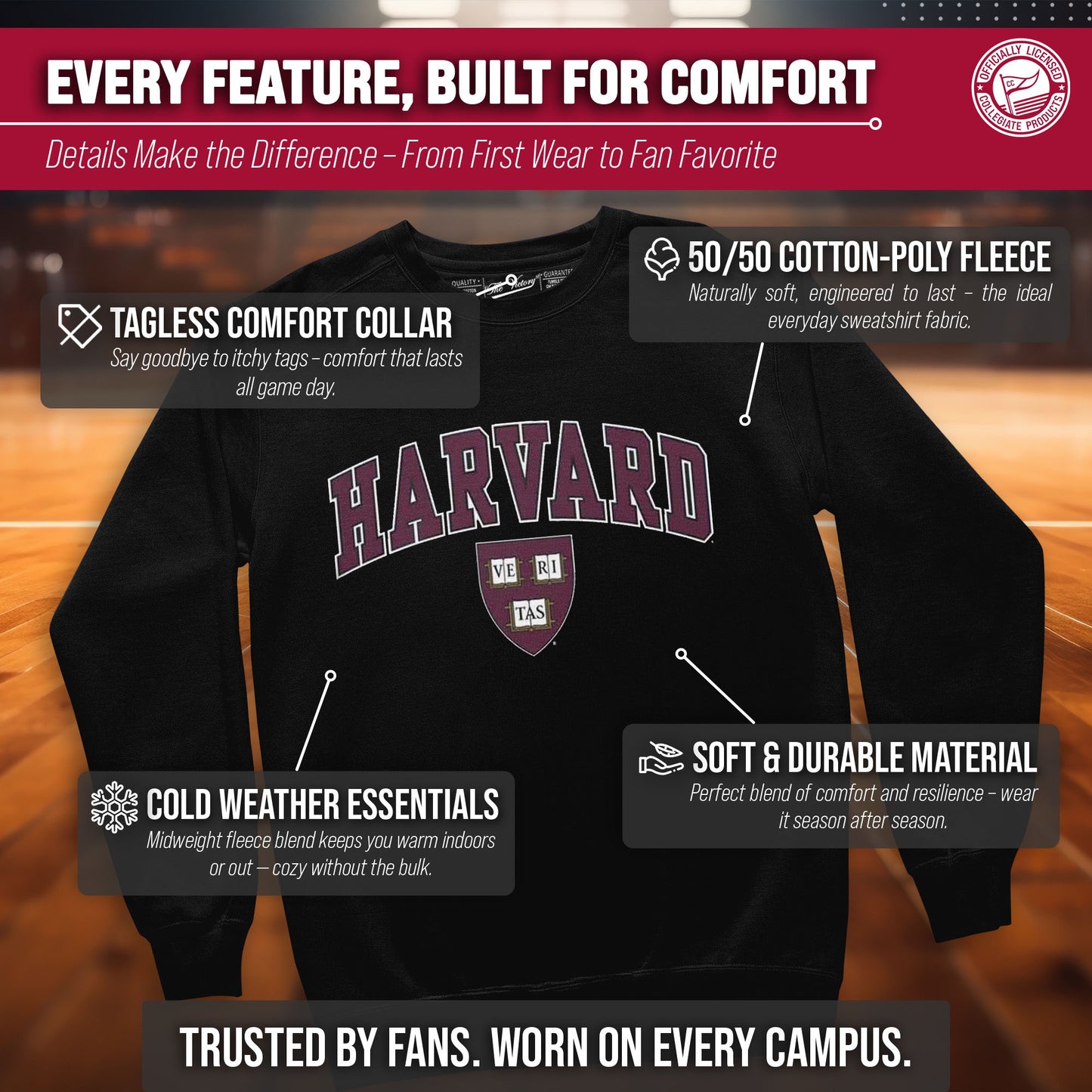 Harvard Crimson Adult Arch & Logo Soft Style Gameday Crewneck Sweatshirt - Black