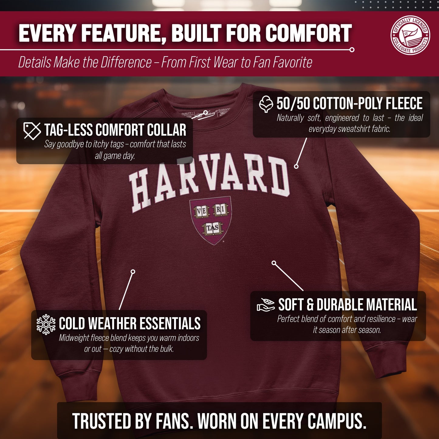 Harvard Crimson Campus Colors Adult Arch & Logo Soft Style Gameday Crewneck Sweatshirt  - Maroon