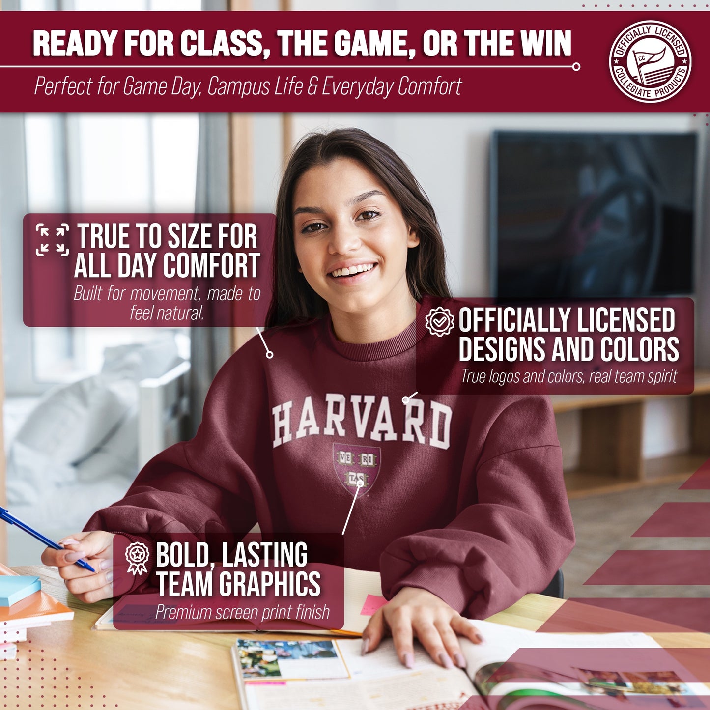 Harvard Crimson Campus Colors Adult Arch & Logo Soft Style Gameday Crewneck Sweatshirt  - Maroon