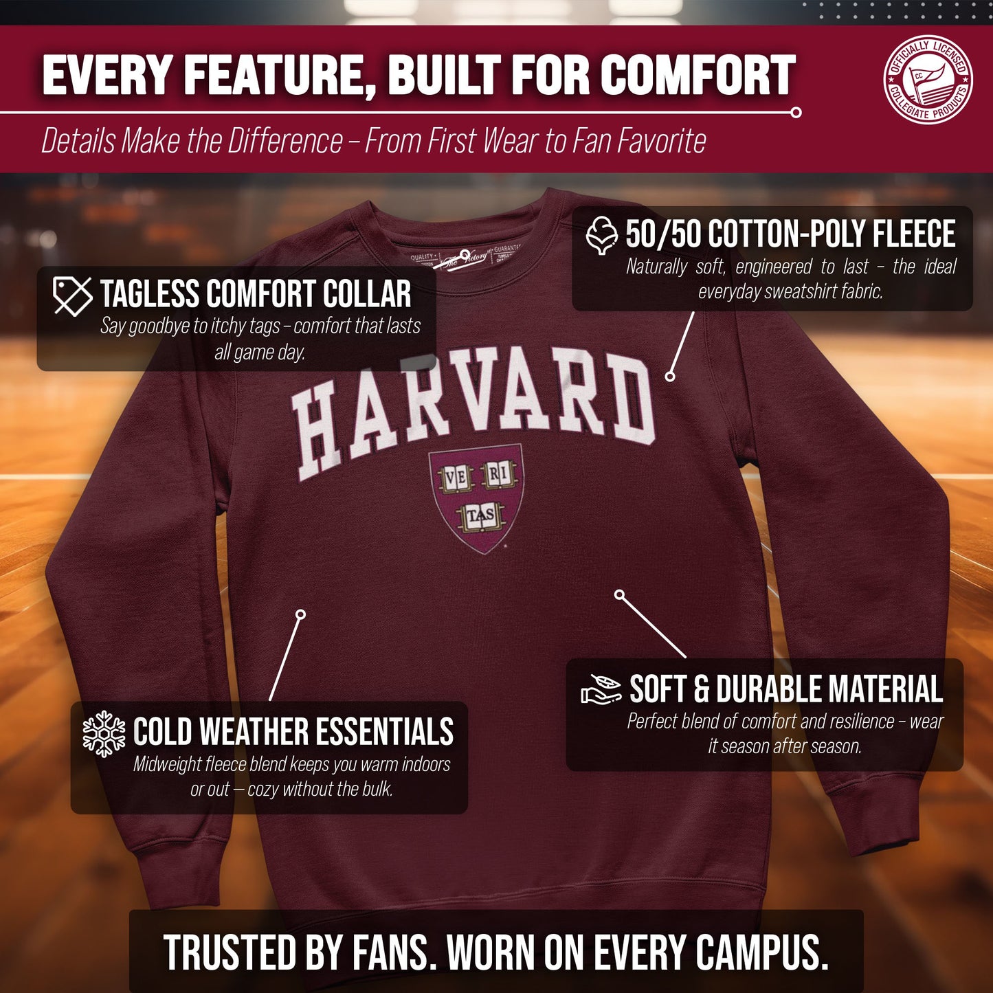 Harvard Crimson Campus Colors Adult Arch & Logo Soft Style Gameday Crewneck Sweatshirt  - Maroon