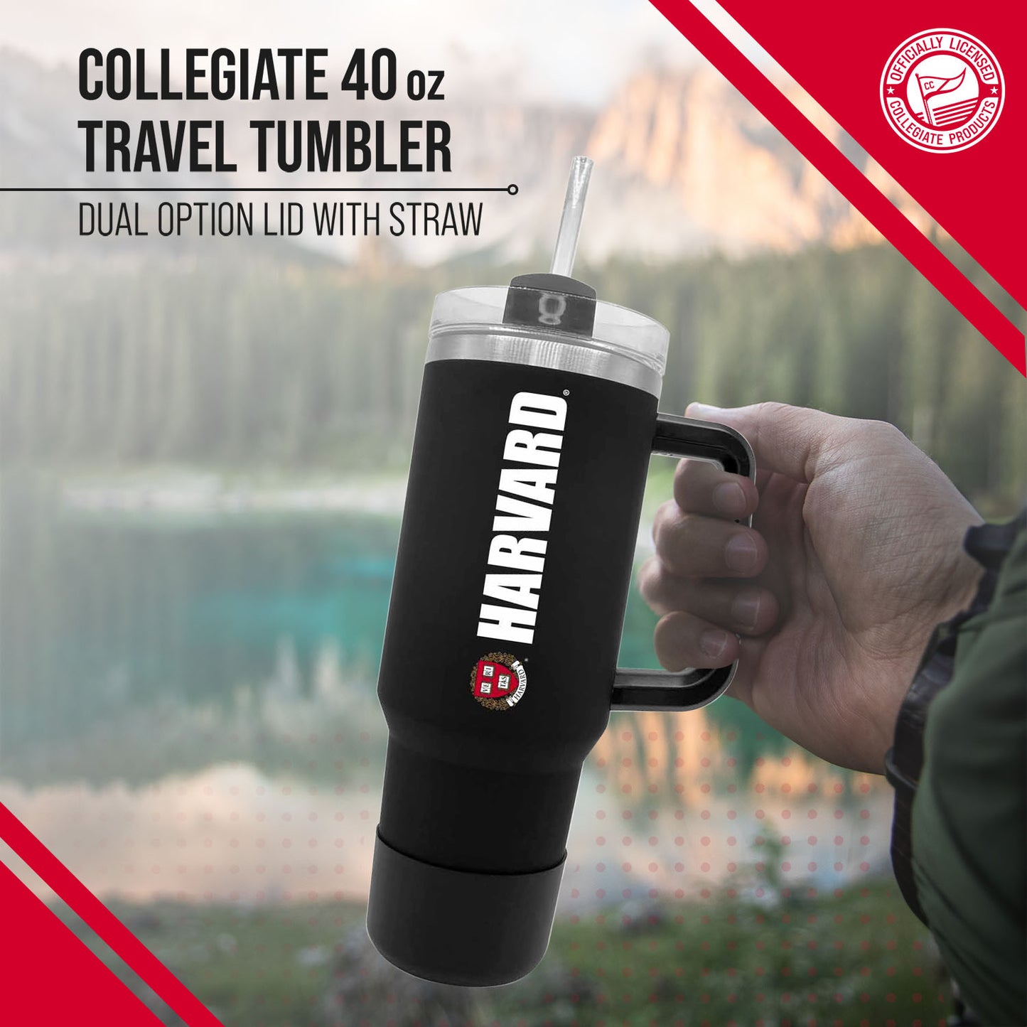 Harvard Crimson College & University 40 oz Travel Tumbler With Handle - Black