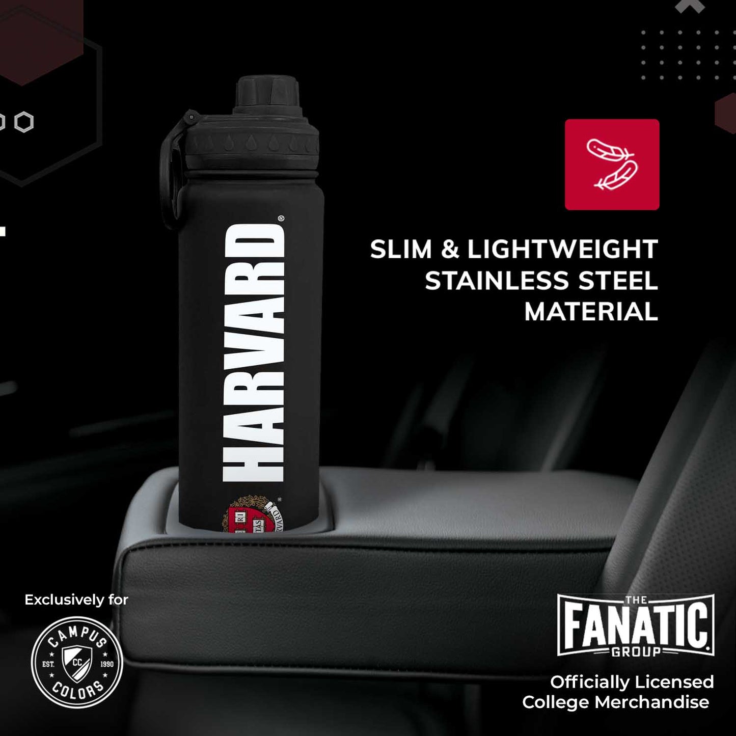 Harvard Crimson NCAA Stainless Steel Water Bottle - Black