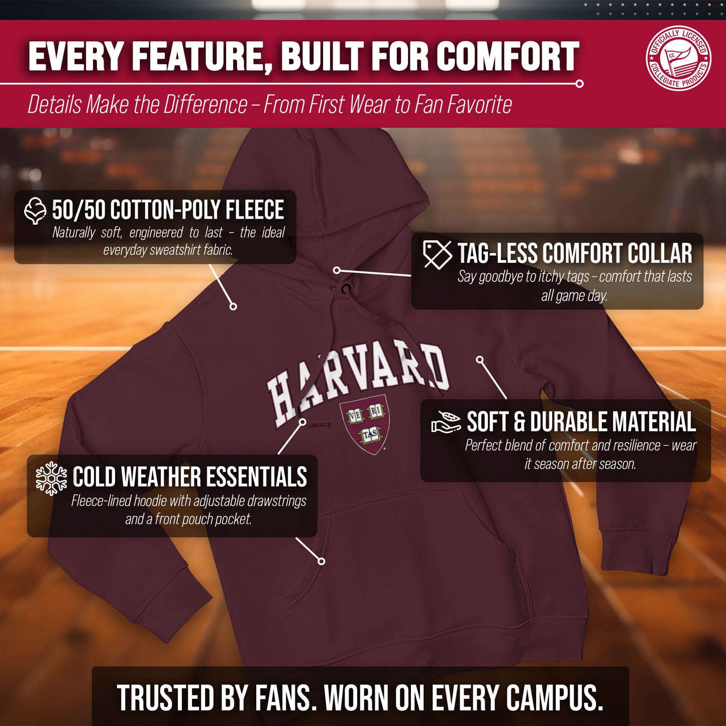 Harvard Crimson Campus Colors Adult Arch & Logo Soft Style Gameday Hooded Sweatshirt  - Maroon