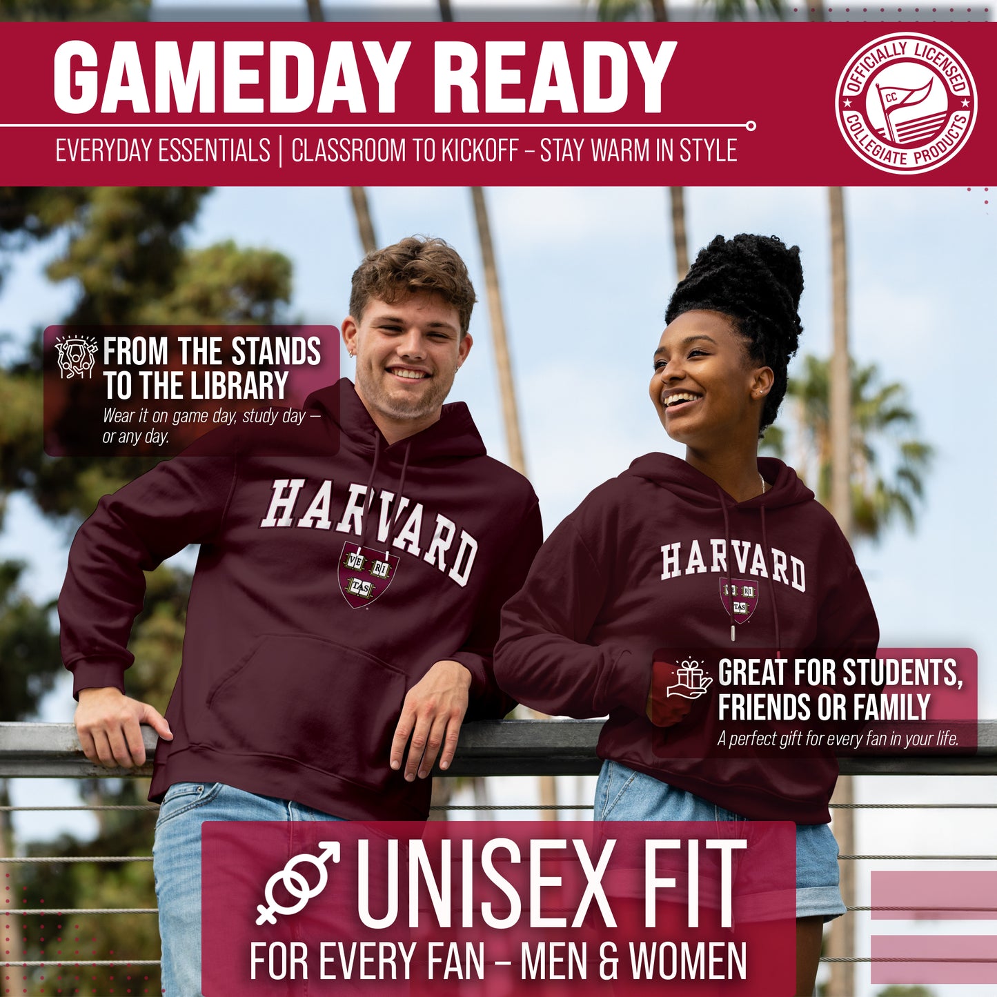 Harvard Crimson Campus Colors Adult Arch & Logo Soft Style Gameday Hooded Sweatshirt  - Maroon