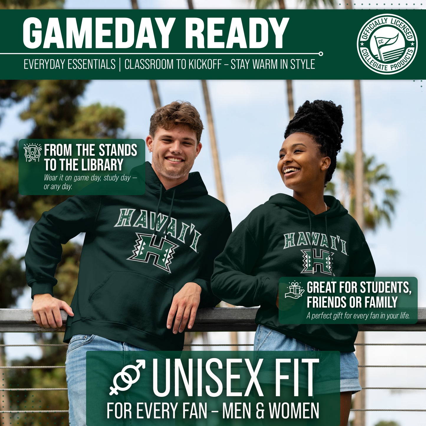 Hawaii Rainbow Warriors Adult Arch & Logo Soft Style Gameday Hooded Sweatshirt - Green