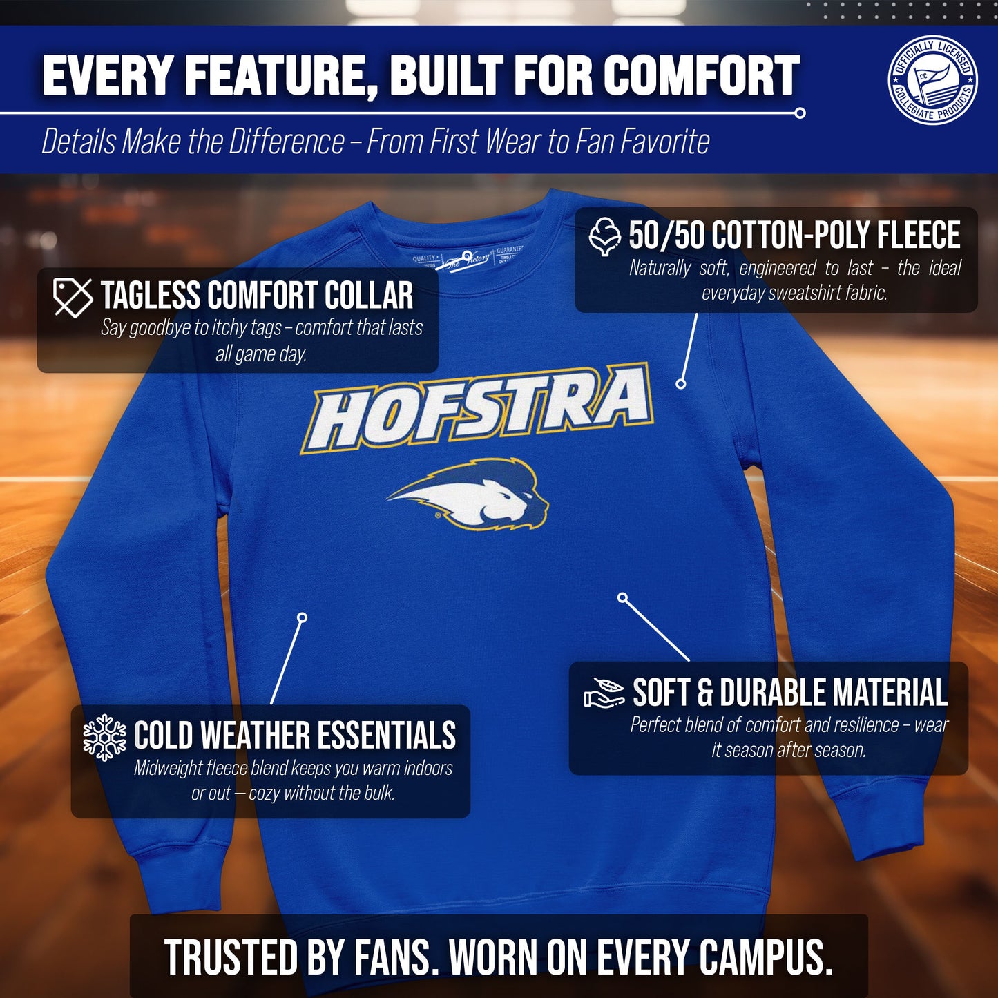 Hofstra Pride Adult Arch & Logo Soft Style Gameday Crewneck Sweatshirt - Royal