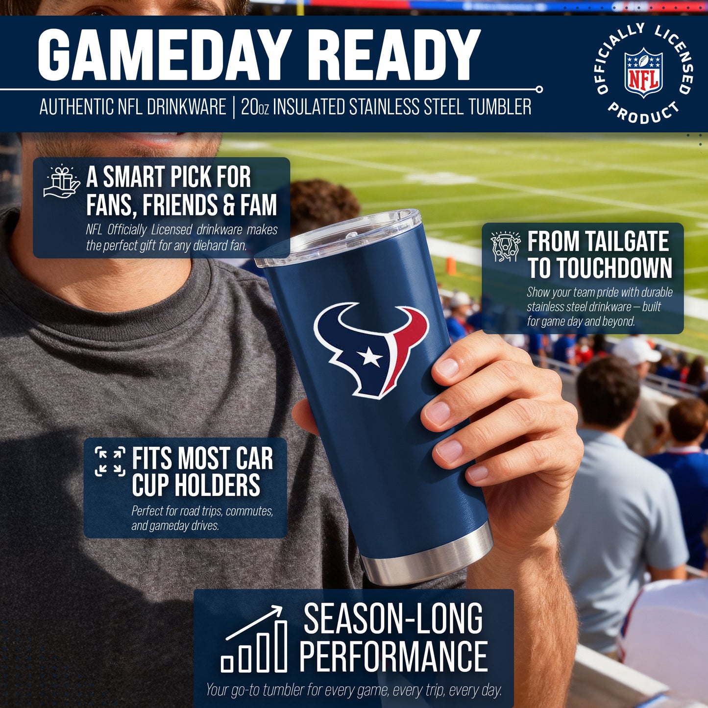 Houston Texans NFL 20oz Gameday Stainless Steel Tumbler - Navy