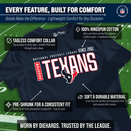 Houston Texans NFL Youth Modern Endzone Football T-Shirt Unisex Tag Free Comfortable - Navy