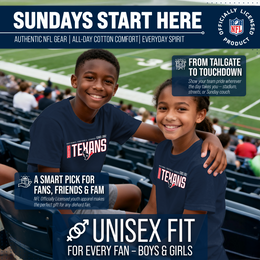 Houston Texans NFL Youth Modern Endzone Football T-Shirt Unisex Tag Free Comfortable - Navy