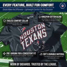 Houston Texans NFL Adult Distressed Helmet Tag-Less T-Shirt - Navy Heather