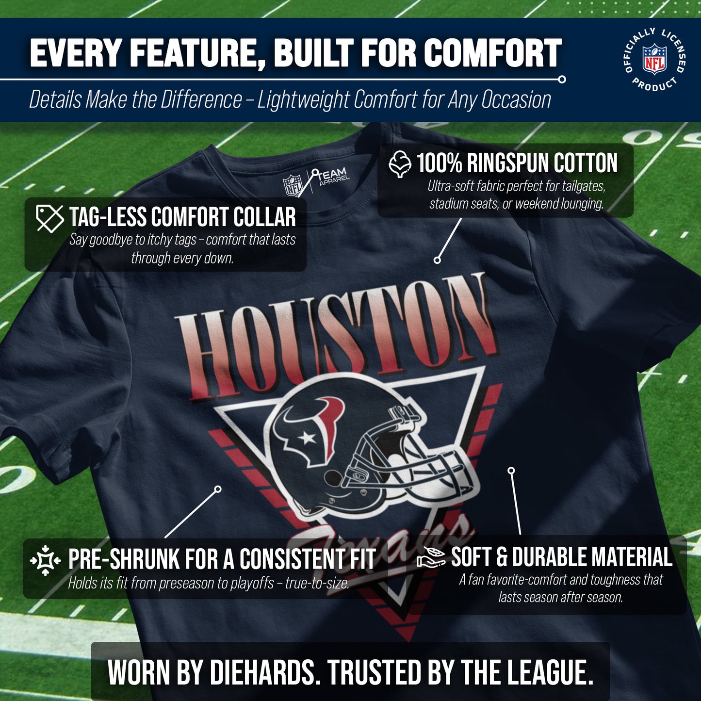 Houston Texans NFL Adult Retro Triangle Unisex T-Shirt - Navy