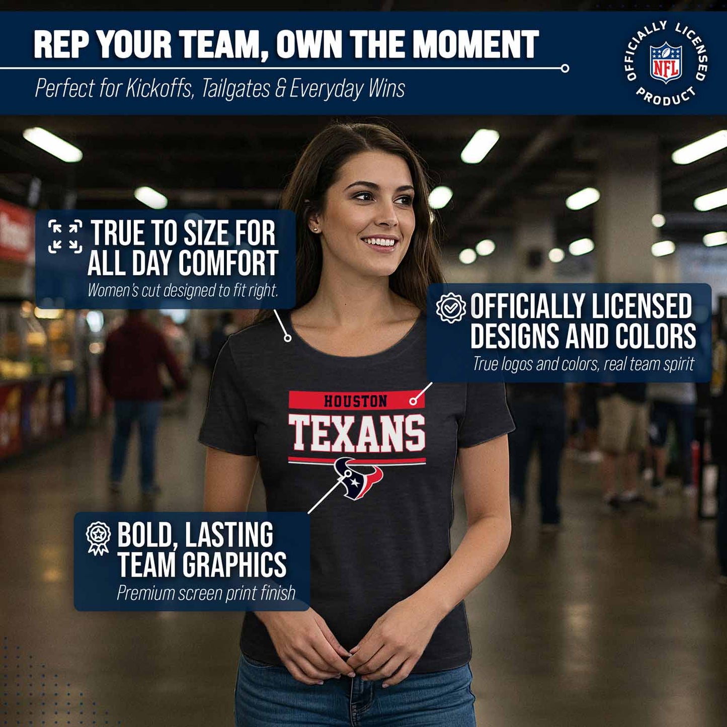 Houston Texans NFL Women's Team Block Charcoal Tagless T-Shirt - Charcoal