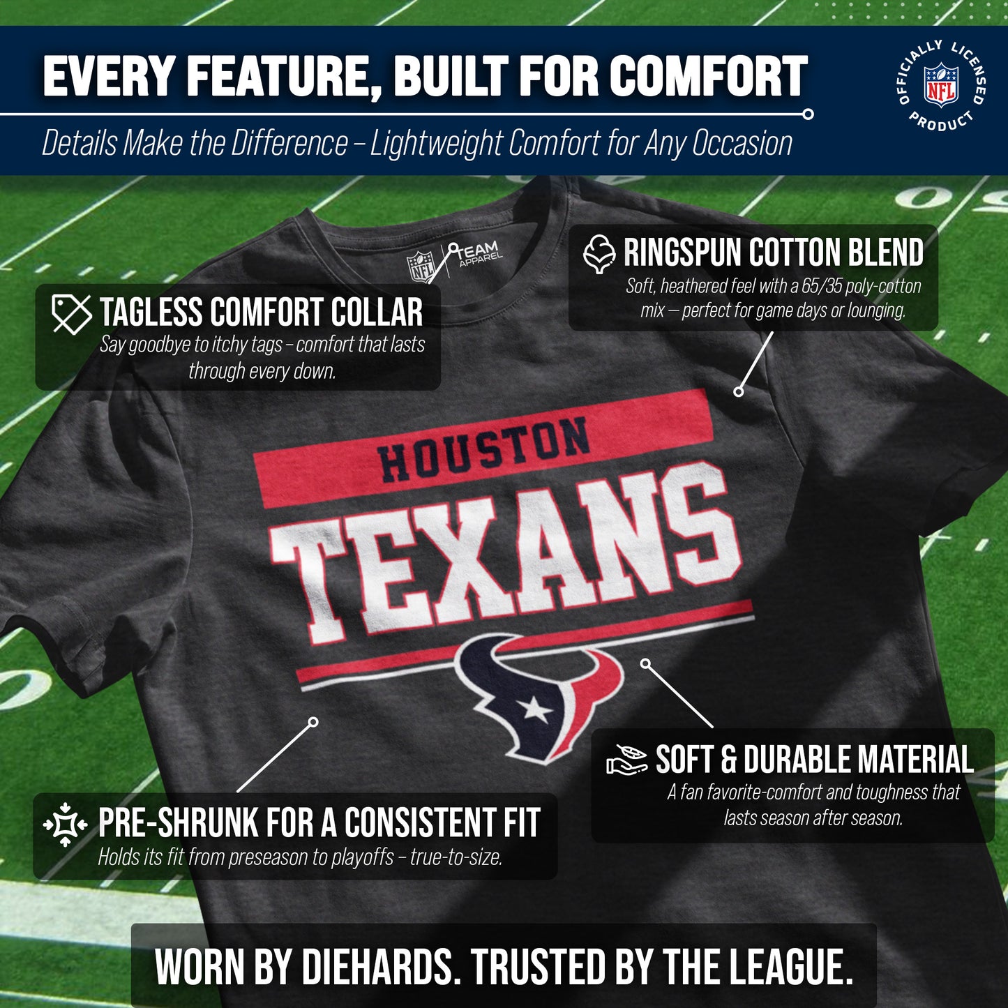 Houston Texans NFL Adult Team Block Tagless T-Shirt - Charcoal