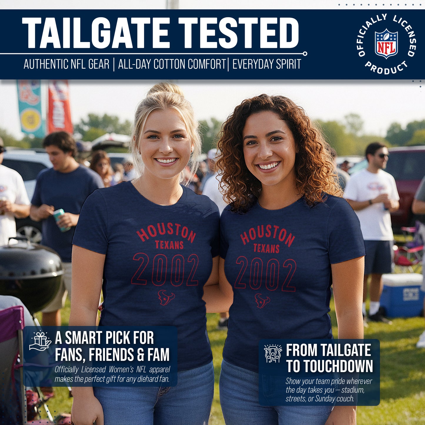 Houston Texans NFL Womens Big Date Tag-Less T-Shirt - Navy