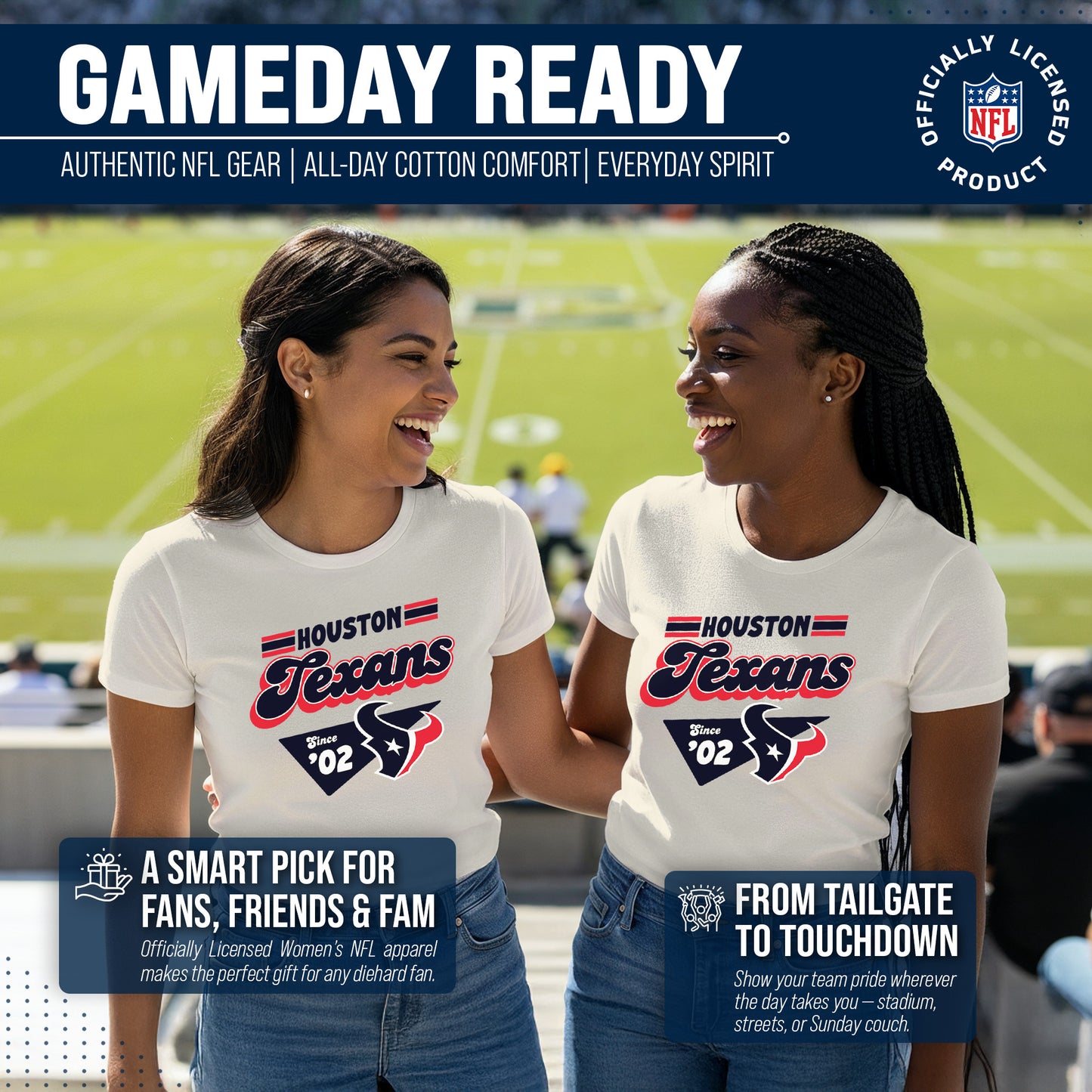 Houston Texans NFL Womens Vintage Charm Tag-Less Soft T-Shirt - Birch