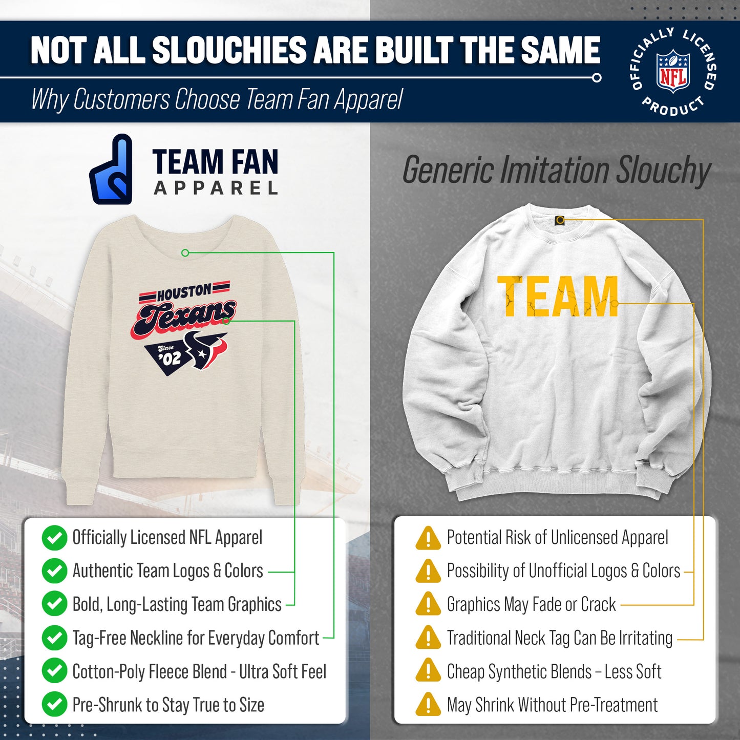 Houston Texans NFL Womens Vintage Charm Slouchy Crewneck - Birch