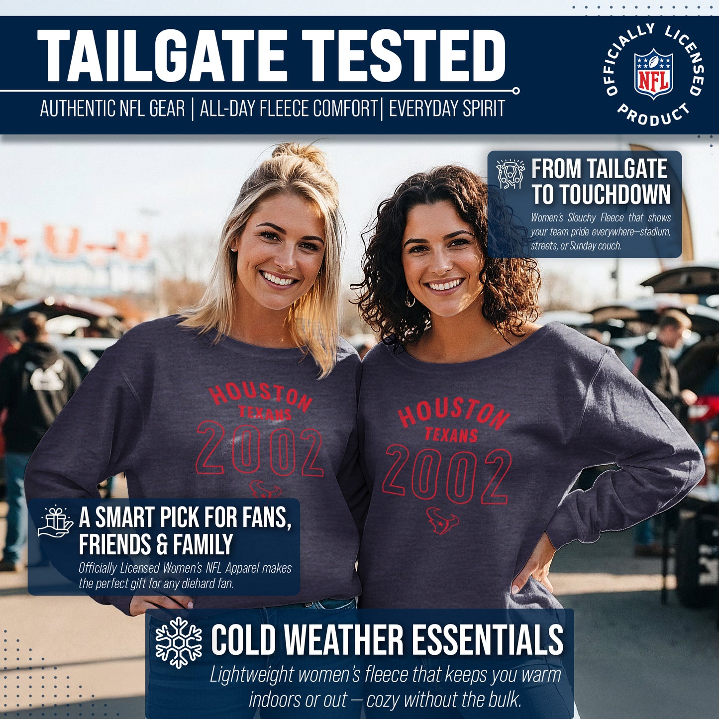 Houston Texans NFL Womens Big Date French Terry Slouchy Top - Navy Heather