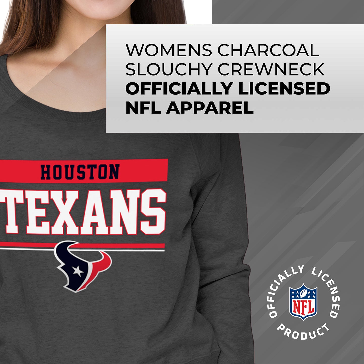 Houston Texans NFL Womens Charcoal Crew Neck Football Apparel - Charcoal