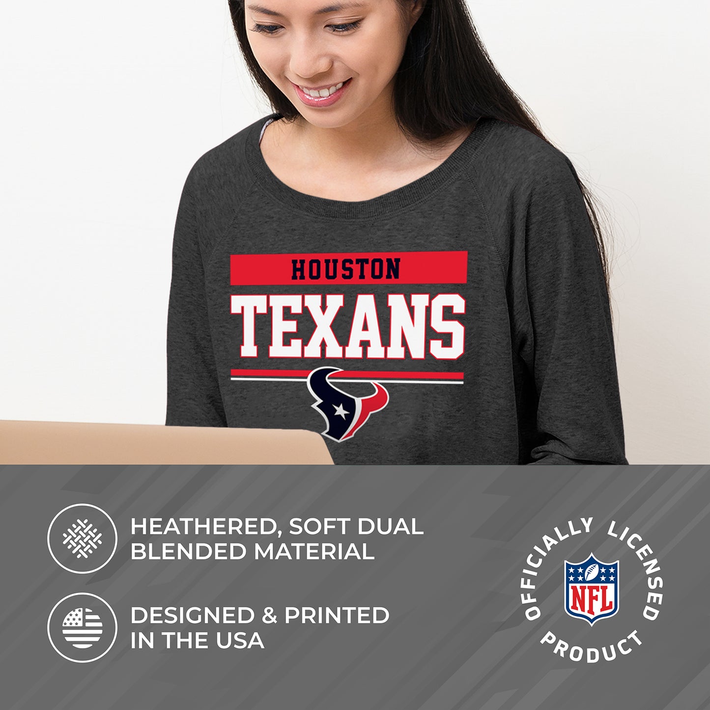Houston Texans NFL Womens Charcoal Crew Neck Football Apparel - Charcoal