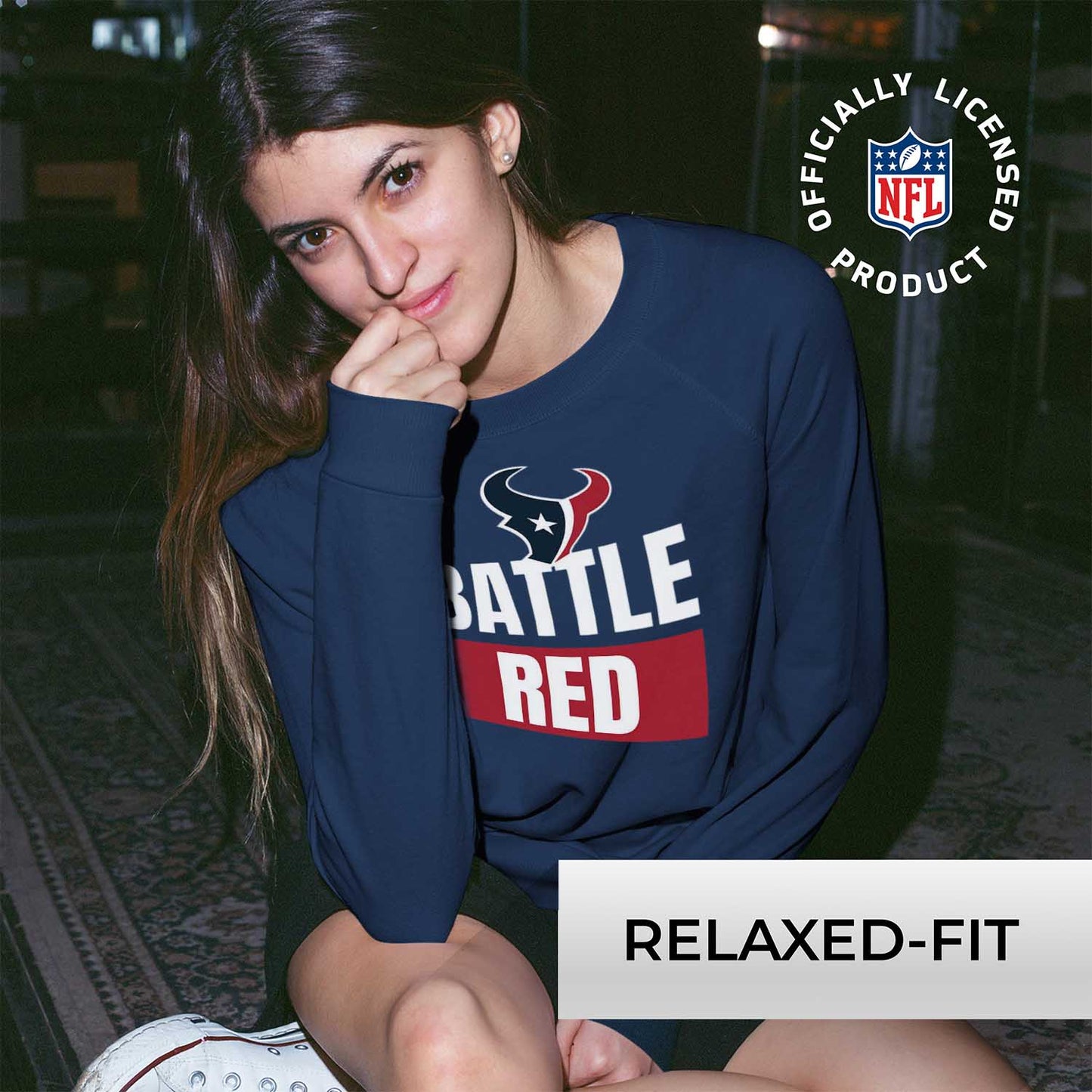 Houston Texans NFL Womens Team Slogan Crew Neck - Navy