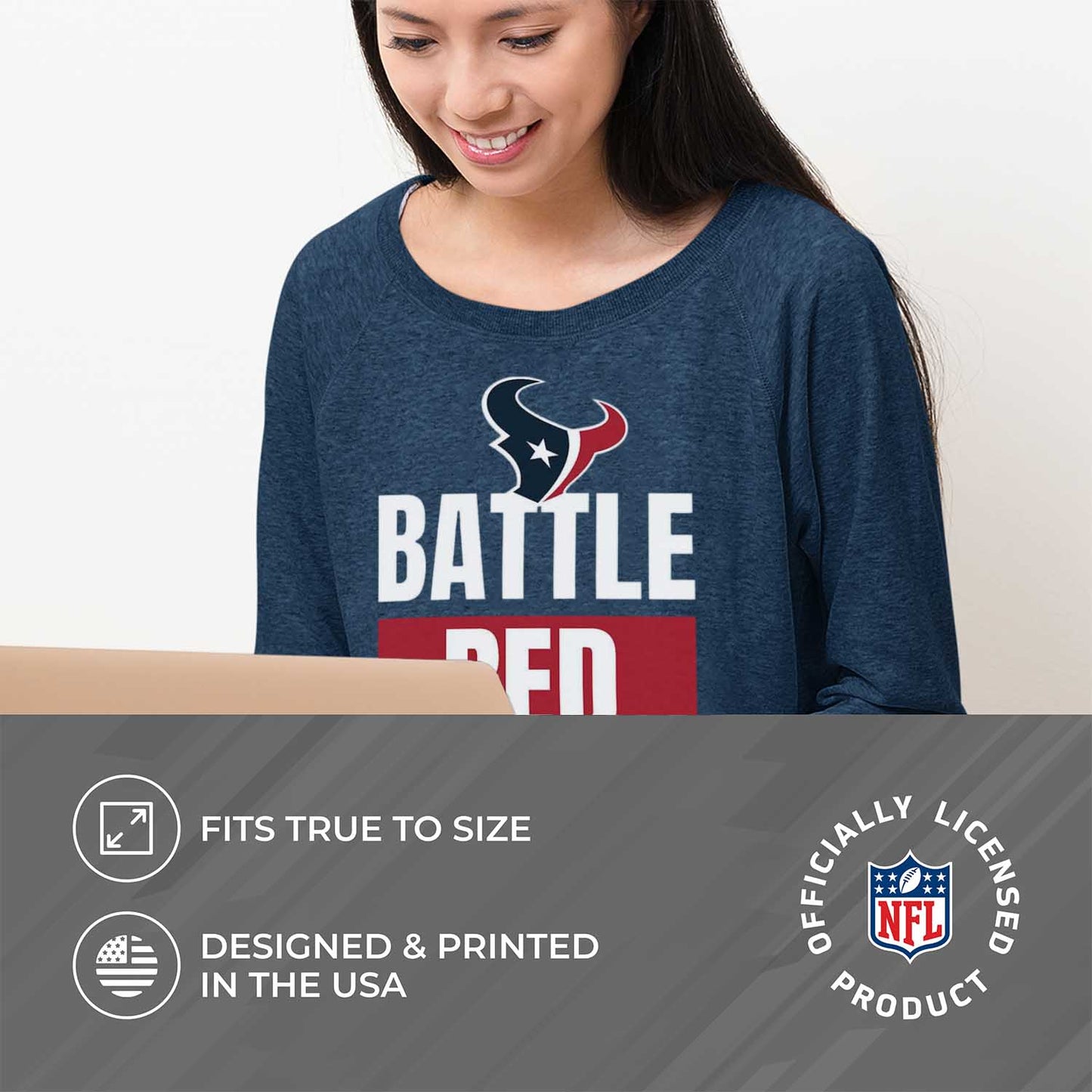 Houston Texans NFL Womens Team Slogan Crew Neck - Navy