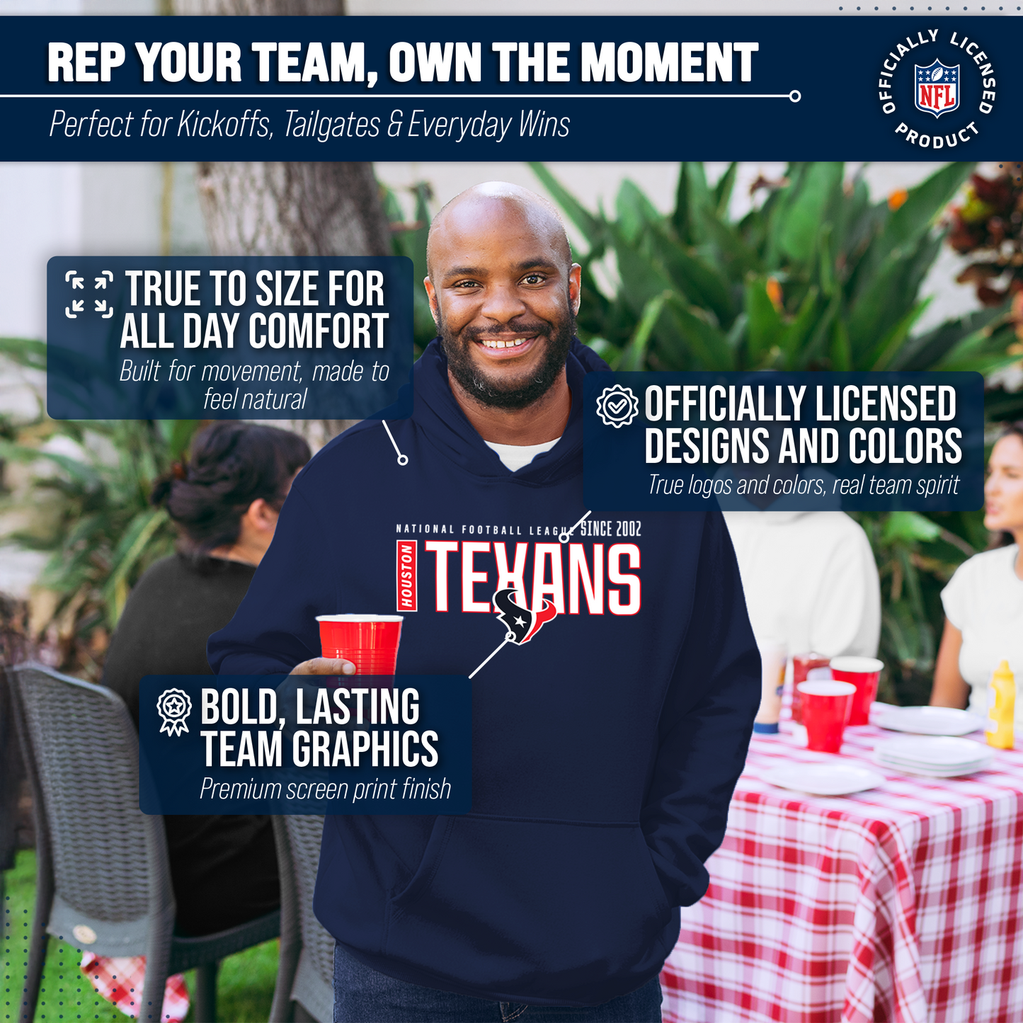 Houston Texans NFL Adult Unisex Modern Endzone Soft Fleece Hooded Sweatshirt - Navy