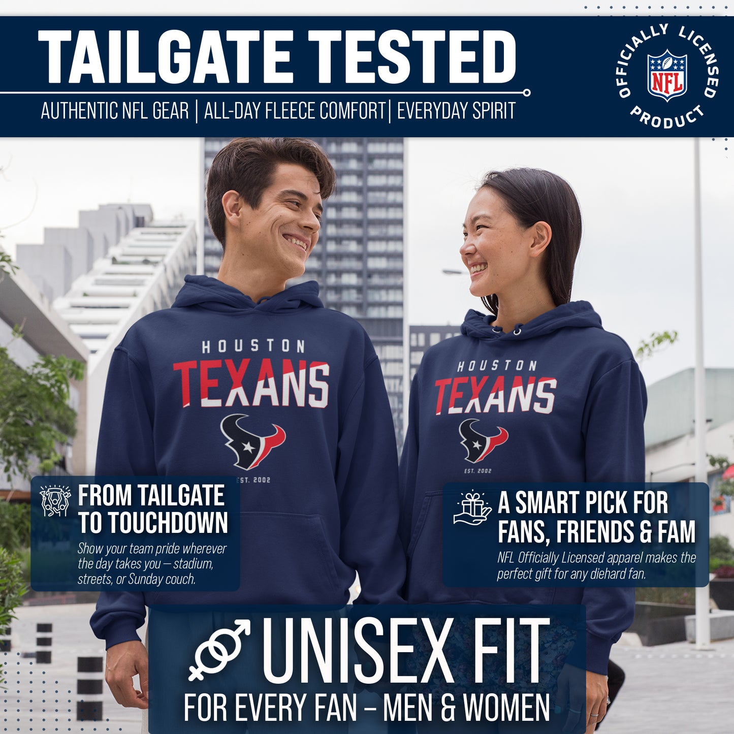 Houston Texans Adult NFL Diagonal Fade Fleece Hooded Sweatshirt - Navy