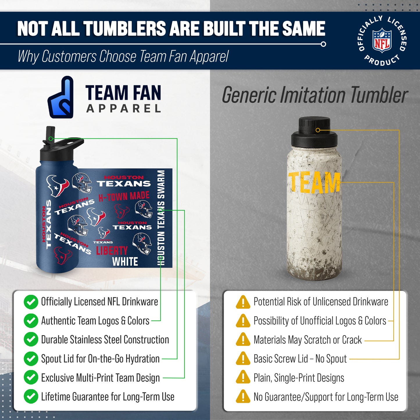 Houston Texans NFL 34Oz Native Quencher Water Bottle - Navy