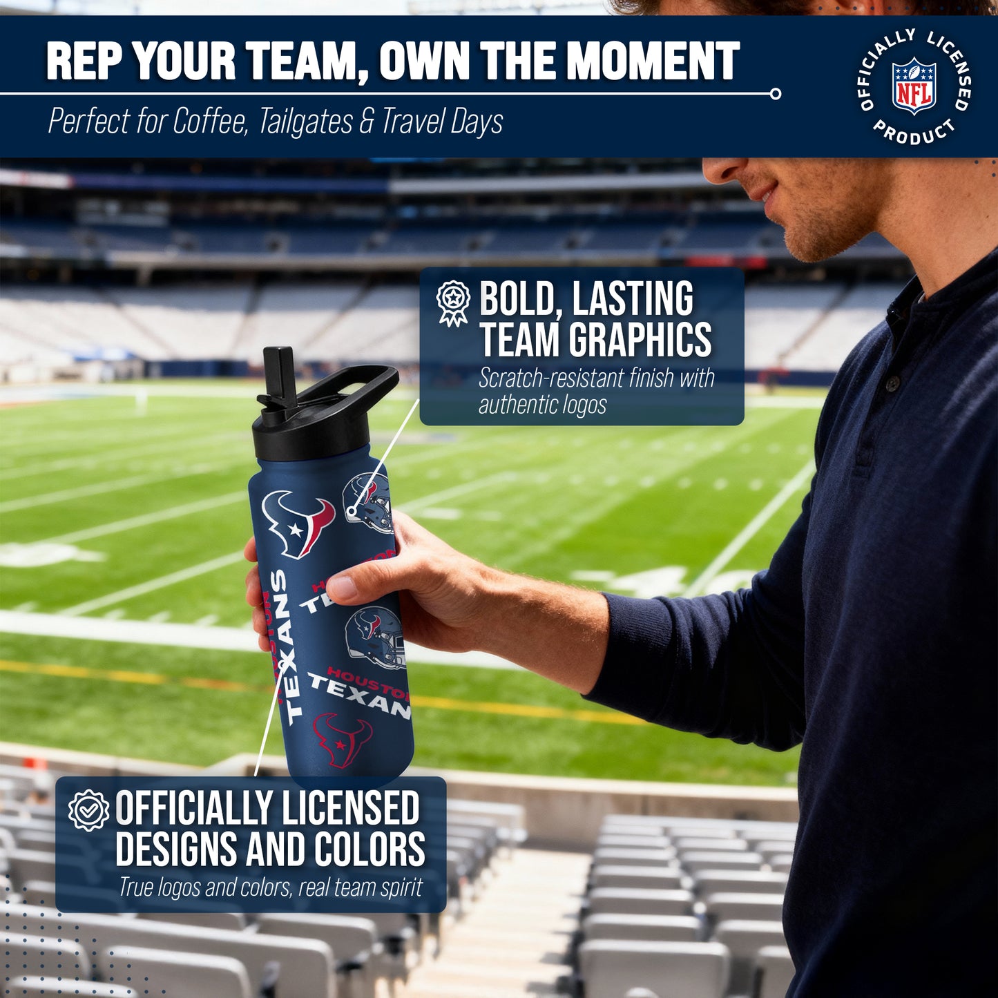 Houston Texans NFL 34Oz Native Quencher Water Bottle - Navy