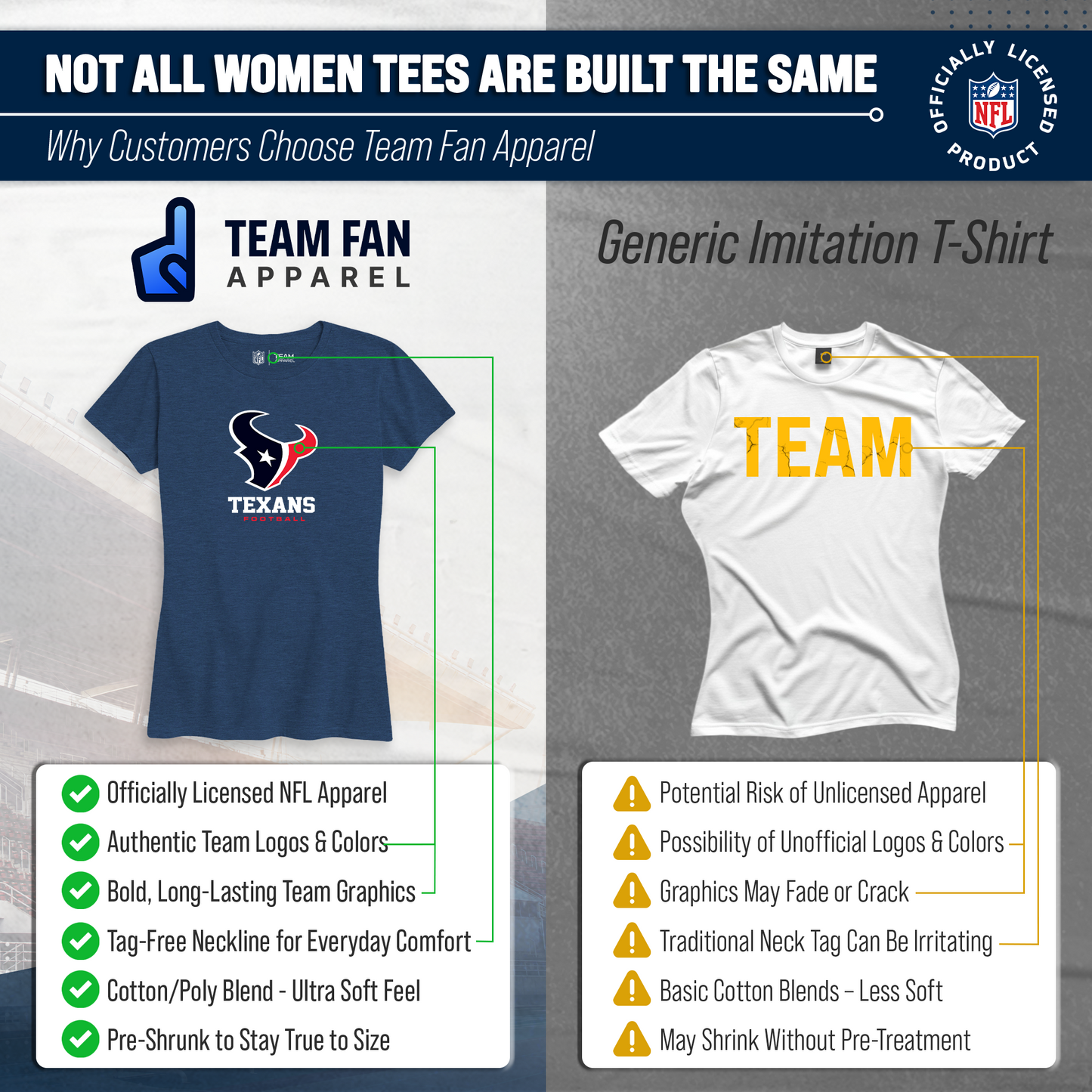 Houston Texans Women's NFL Ultimate Fan Logo Short Sleeve T-Shirt - Navy