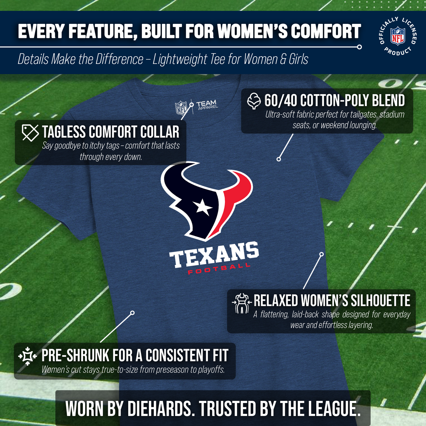 Houston Texans Women's NFL Ultimate Fan Logo Short Sleeve T-Shirt - Navy