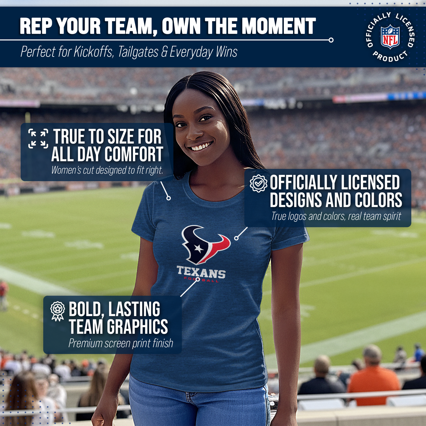 Houston Texans Women's NFL Ultimate Fan Logo Short Sleeve T-Shirt - Navy