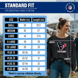 Houston Texans Women's NFL Ultimate Fan Logo Slouchy Crewneck -Tagless Fleece Lightweight Pullover - Charcoal