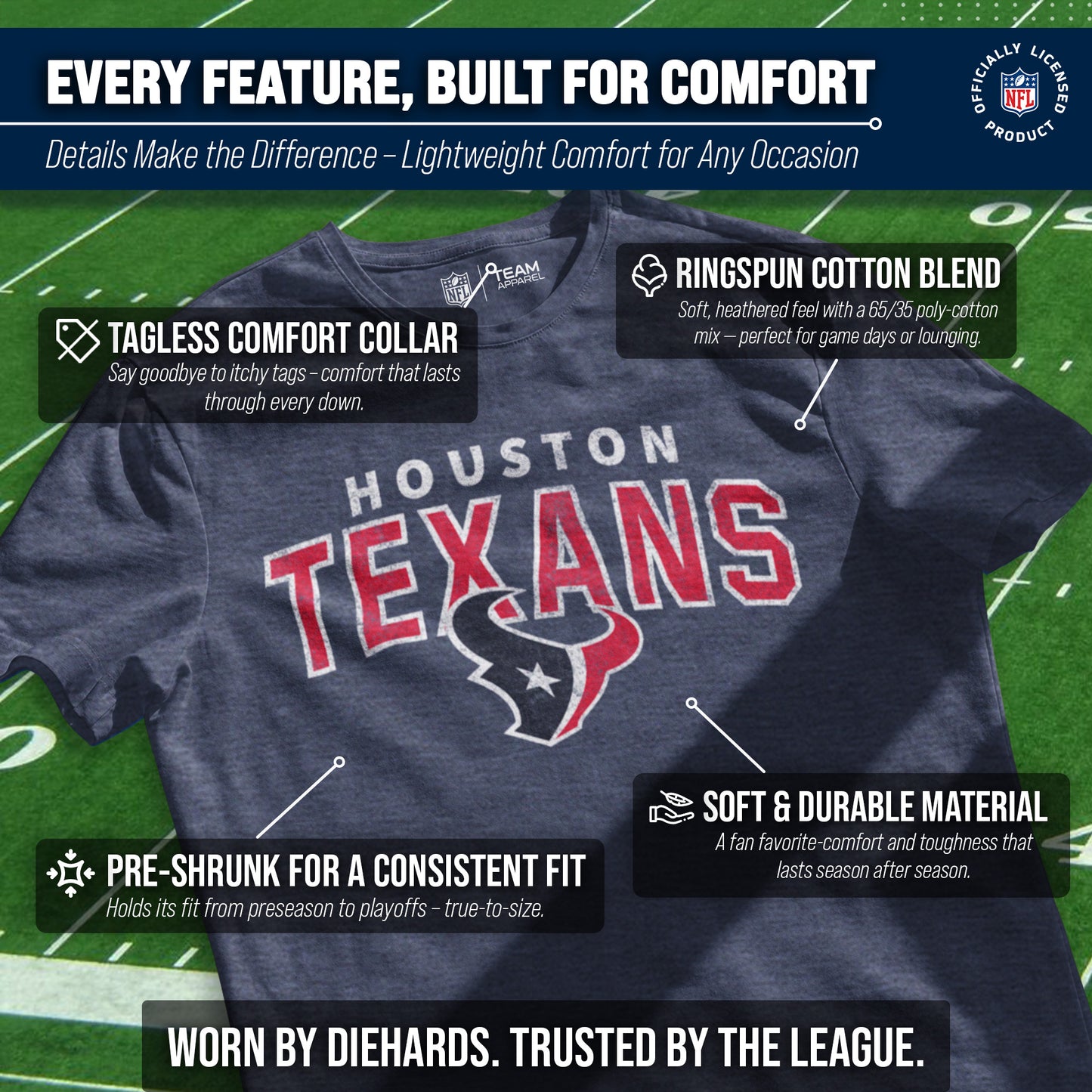 Houston Texans NFL Starting Fresh Short Sleeve Heather T-Shirt - Navy