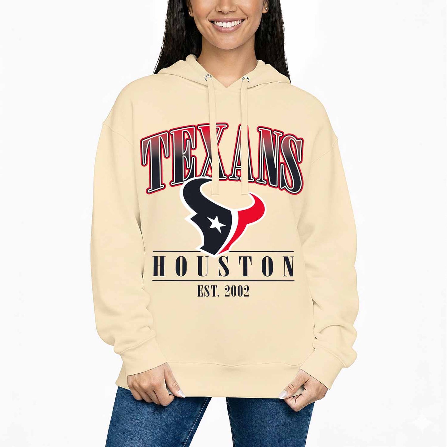 Houston Texans Ladies NFL Starstruck Fleece Pullover Hooded Sweatshirt - Cream