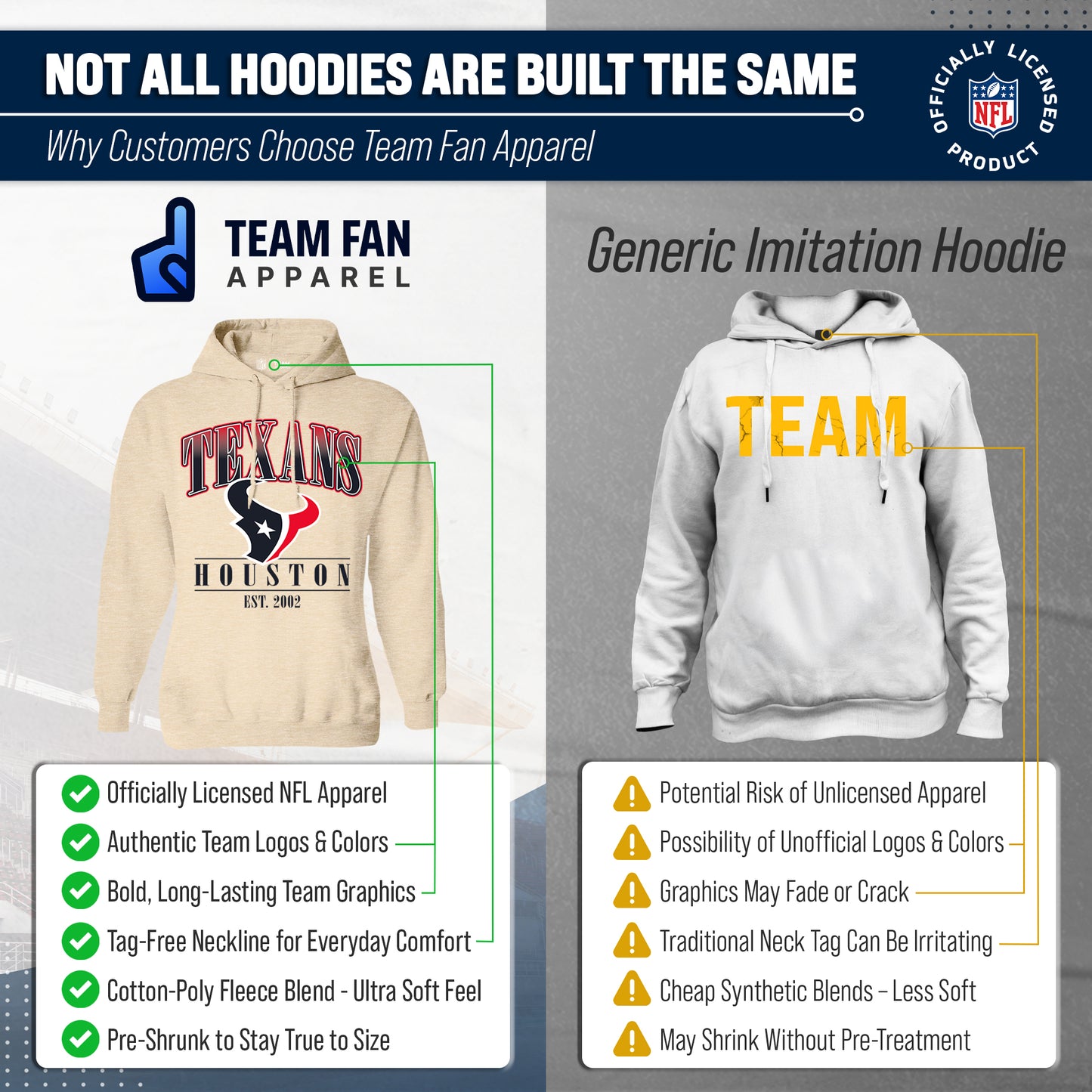 Houston Texans Ladies NFL Starstruck Fleece Pullover Hooded Sweatshirt - Cream