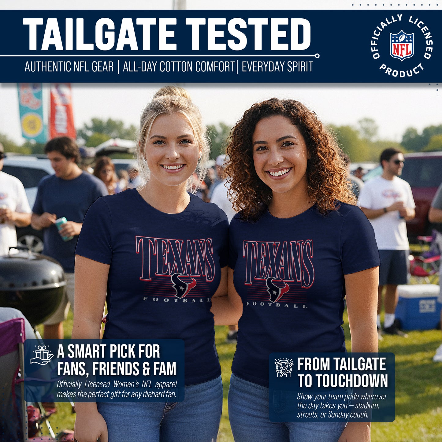 Houston Texans NFL Womens Overtime Blueprint Tag-Less T-Shirt - Navy