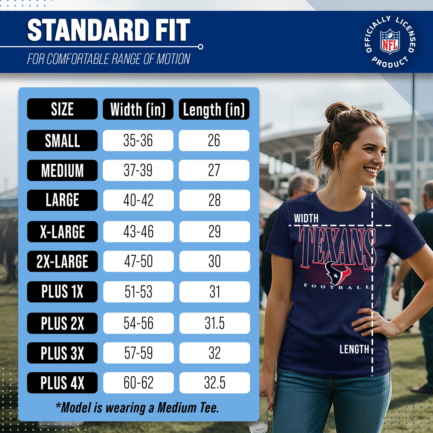 Houston Texans NFL Womens Overtime Blueprint Tag-Less T-Shirt - Navy